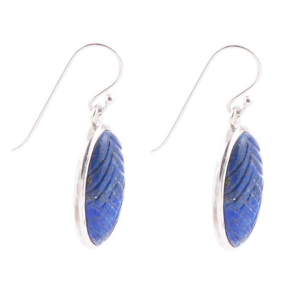 Barse Carved Blue Lapis Sterling Silver Drop Earrings