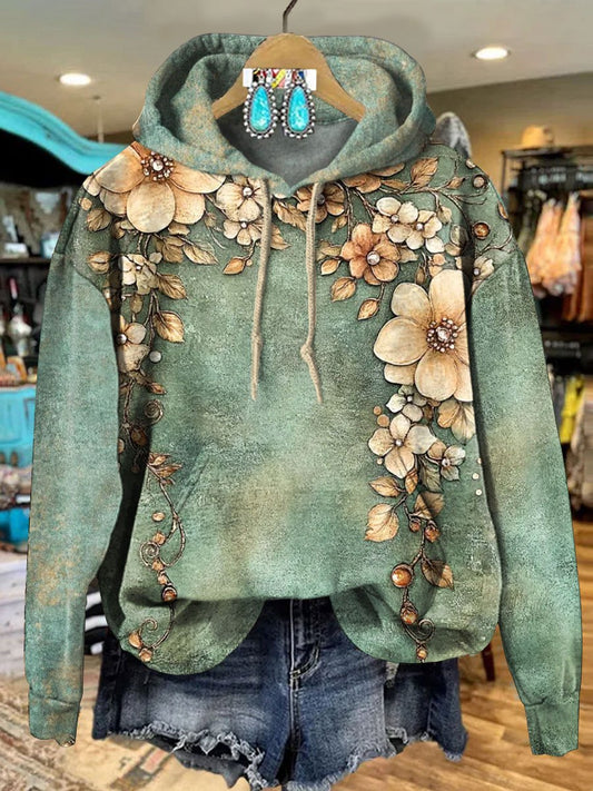 Vintage Floral Art Print Casual Hoodie Sweatshirt