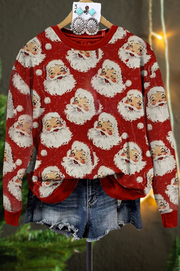 Casual Contrast Color Santa Print Sweatshirt