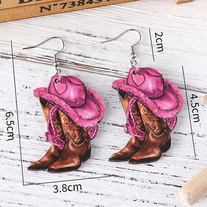 Western Pink Cowboy Hat Boots Earrings