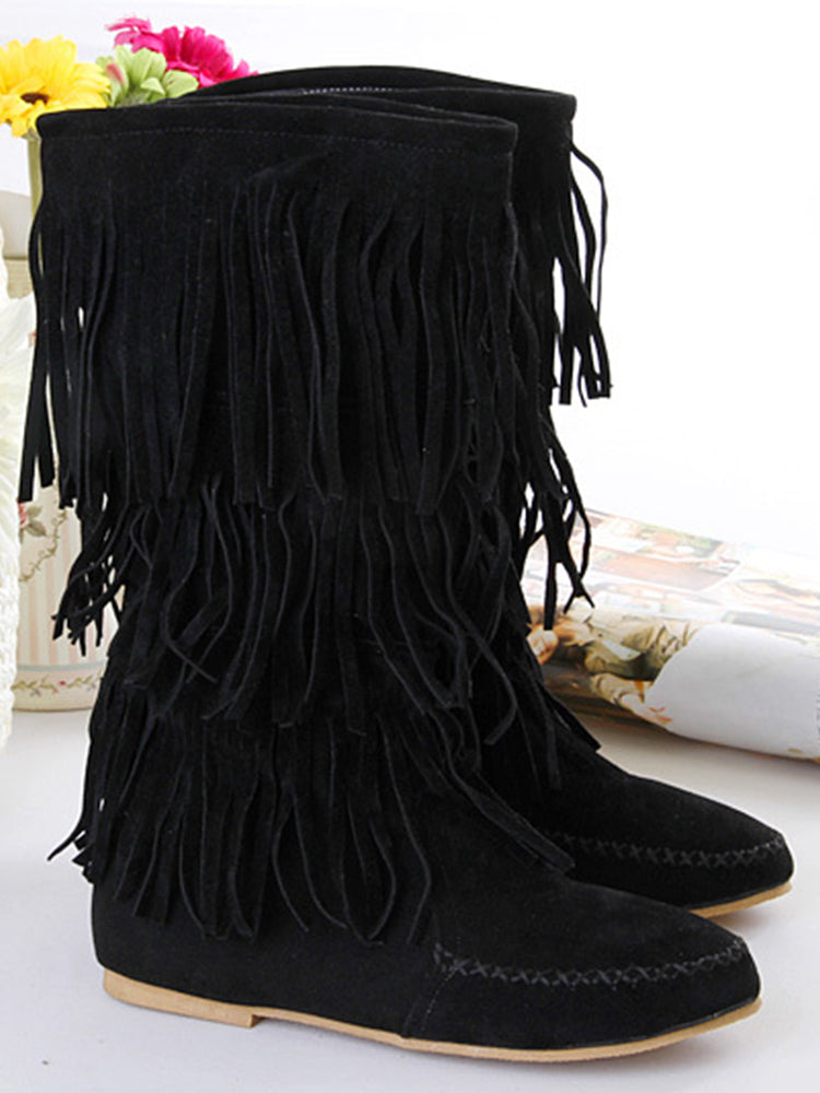 Western Retro Tassel Mid Boots