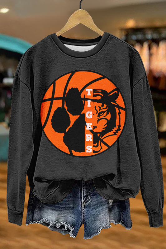 Cozy Gameday Basketball Tigers Print Sweatshirt