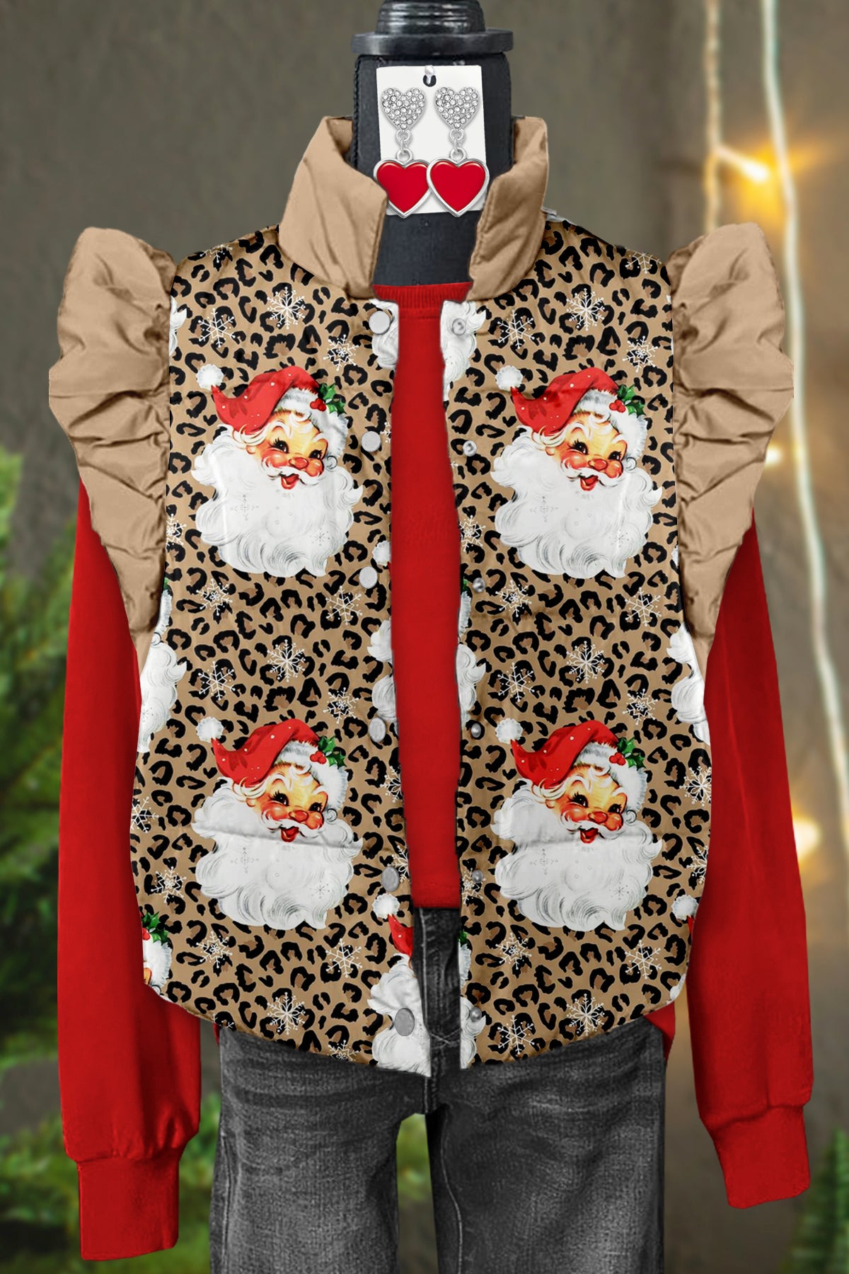 Classic Christmas Santa Claus Print Flying Sleeve Vest