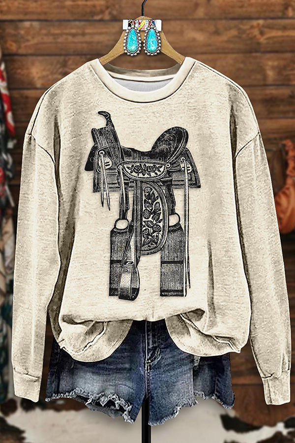 Vintage Western Saddle Print Sweatshirt