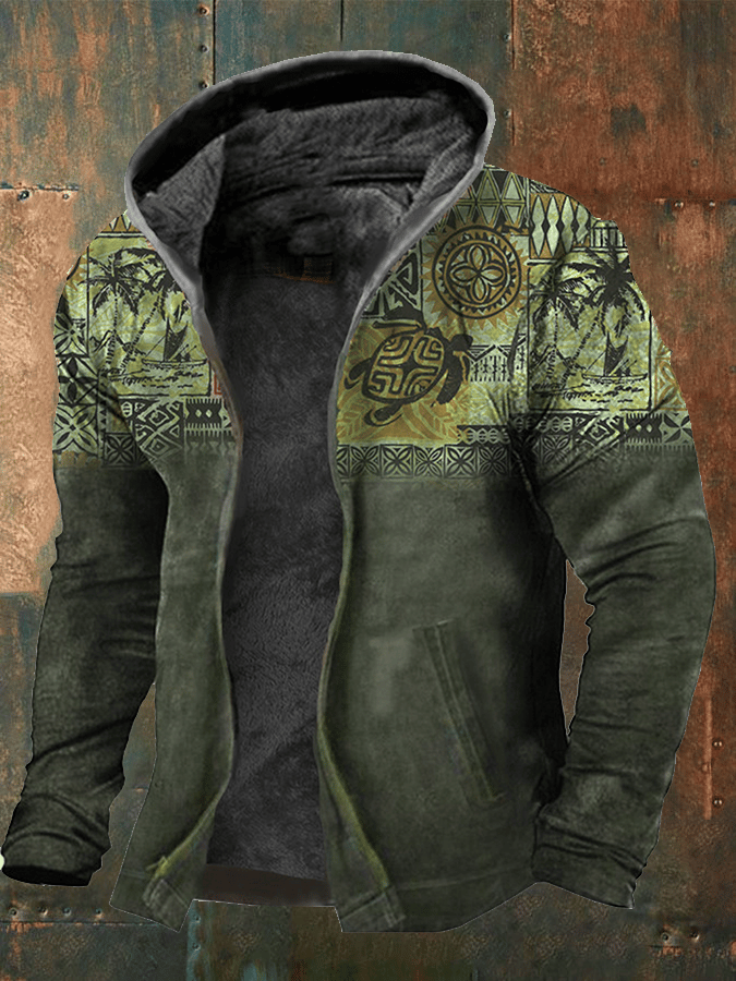 Casual Retro Western Style Printed Fleece Jacket