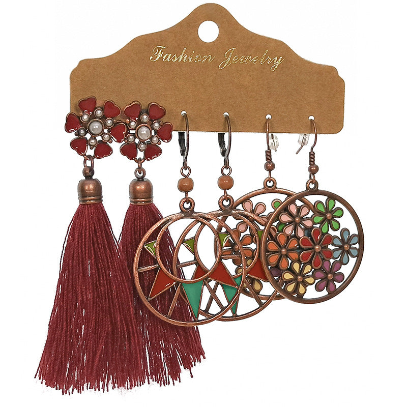 Women's Bohemian Suit Combination Metal Tassel Earrings