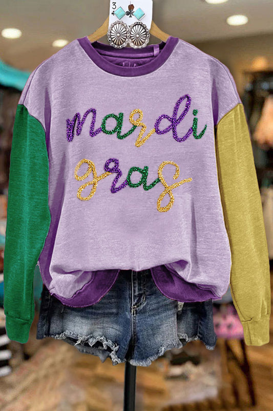 Casual Contrast Color Mardi Gras Sweatshirt