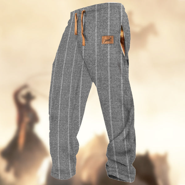 Men's Light Grey Stripe Retro Country Elk Herringbone Casual Sweatpants