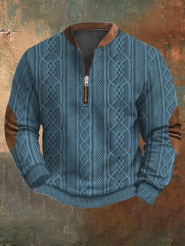 Men's Vintage Knit Print Zip-Up Sweatshirt