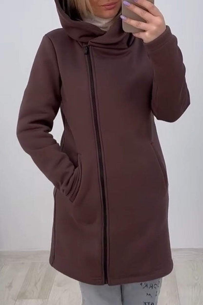 Women's Casual Solid Color Zipper Hooded Cardigan