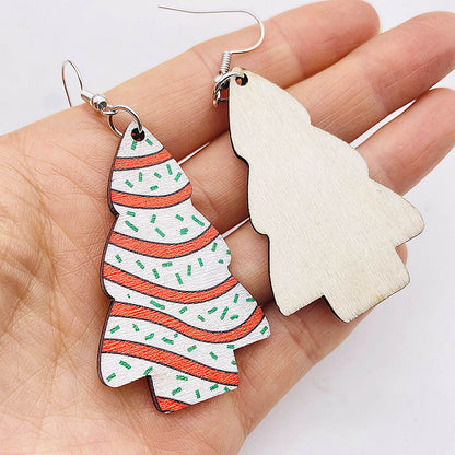 Christmas Tree Print Wooden Earrings