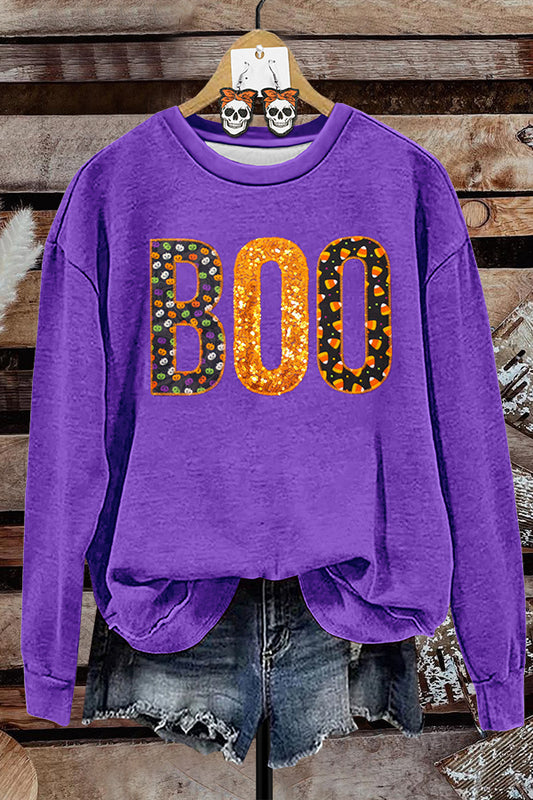 Halloween Boo Print Sweatshirt