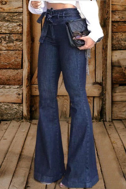 Vintage High-Waisted Lace-Up Flared Jeans