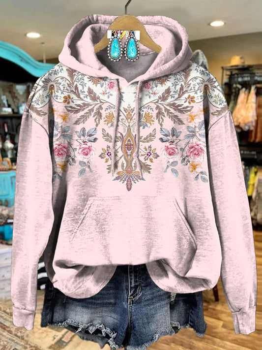 Vintage Floral Art Print Casual Hoodie Sweatshirt