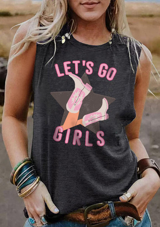 Let's Go Girls Star Boots Tank - Dark Grey