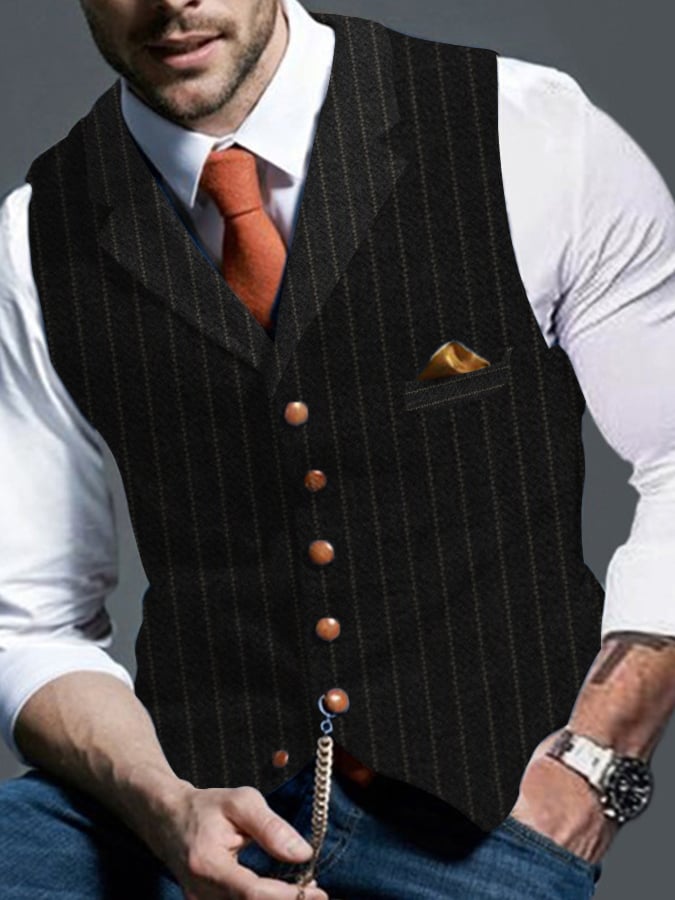 Men's Retro Striped Design Casual Slim Vest