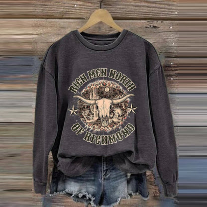 Women'S Retro Rich Men North Of Richmond Leopard Bull Head Print Sweatshirt