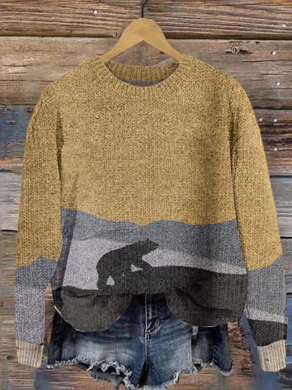 Mountain Bear Pattern Women'S Crew Neck Sweater