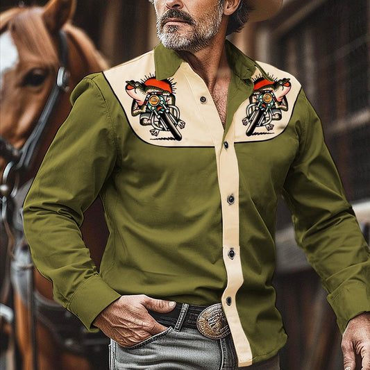 Men's Frog Riding Motorcycle Print Long Sleeve Shirt