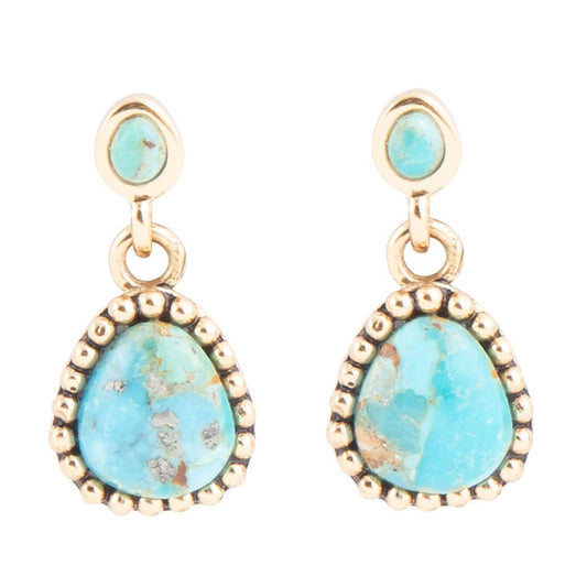 Barse Refined Blue Turquoise Golden Drop Earrings