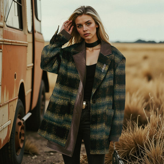 Vintage Woolen Coat Plaid Coat