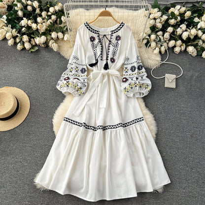 Boho Resort Style Embroidered Floral Dress