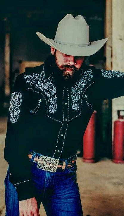 Men's White Western-Style Shirt