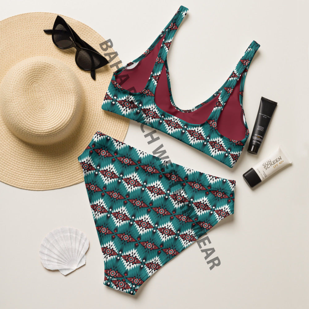 Yeehaw Teal Burgandy Aztec Bikini