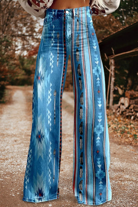 Classic Aztec Print Casual Wide Leg Pants