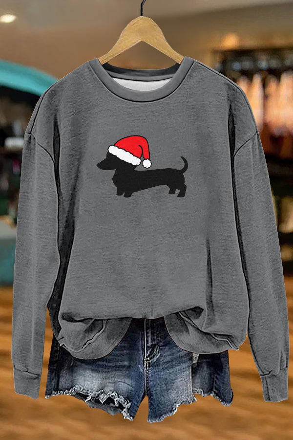 Cute Christmas Dachshund Print Sweatshirt