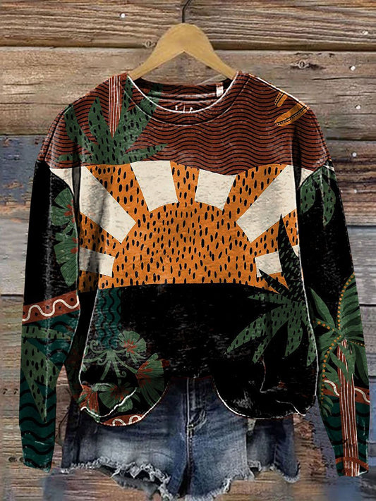 Vintage Tropical Plants Spot Art Casual Sweatshirt