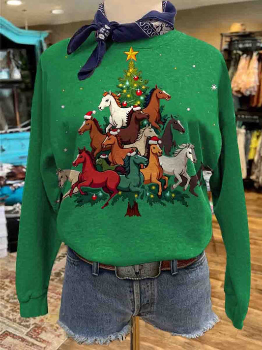 Western Christmas Horse Print Casual Sweatshirt