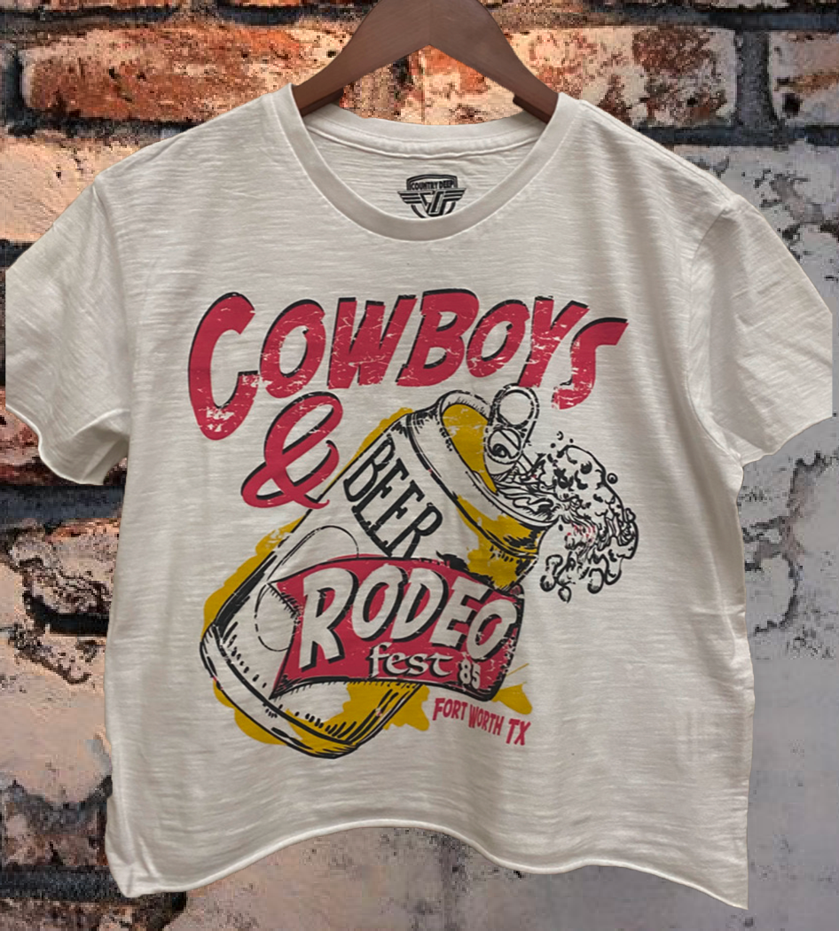 Cowboys and Beer Fort Worth Rodeo Fest 1988 vintage regular Cropped T shirt