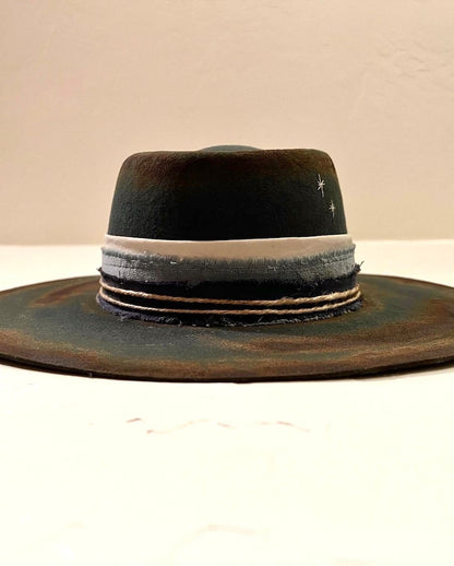 Night Sky custom burned flat brim wool felt cowboy hat