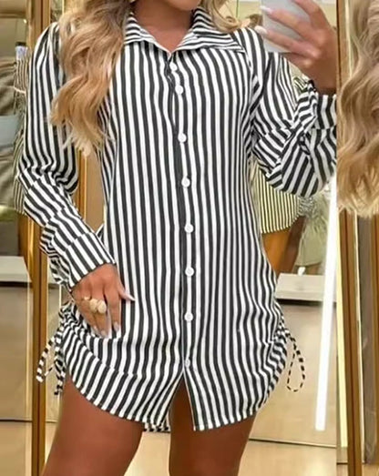 Neck Waist Shirt Mini Dress