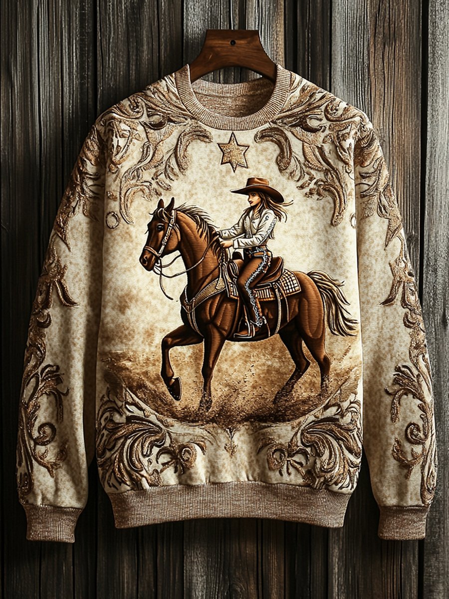 Cowgirl Print Casual Sweatshirt