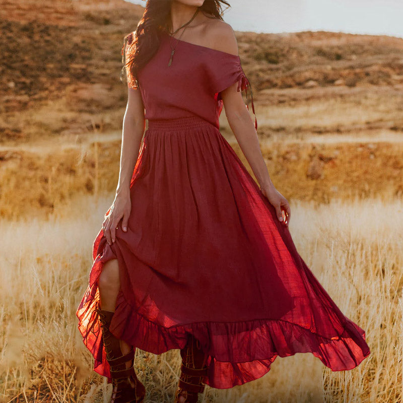 Vintage Western Drawstring Frill Dress