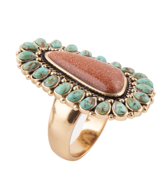 Sedona Turquoise Goldstone Statement Ring