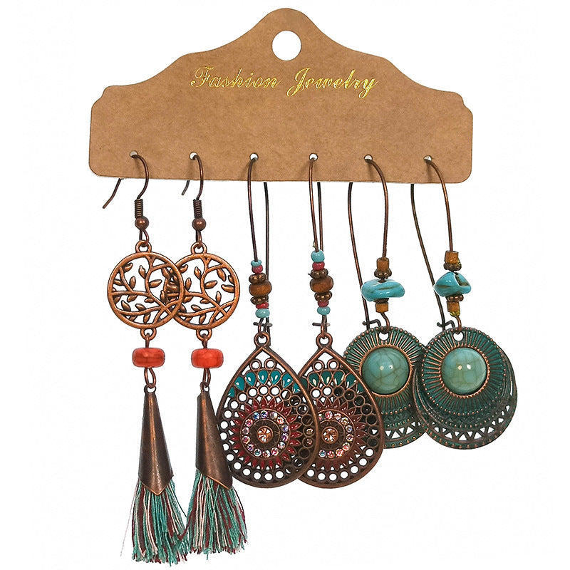 Women's Bohemian Tassel Earrings 3-Set Combination