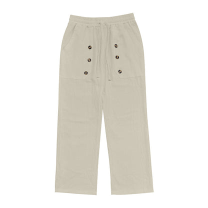 Men's Casual Hawaii Beach Multi Button Cotton Linen Trousers