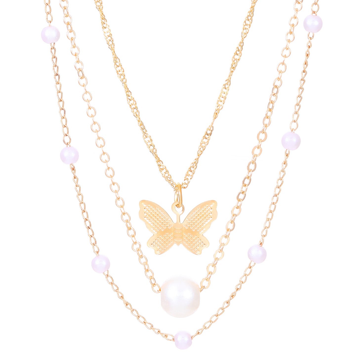 Pearl Butterfly Layered Necklace