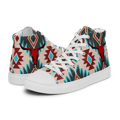 Red Aztec Bull Women__ high top canvas shoes