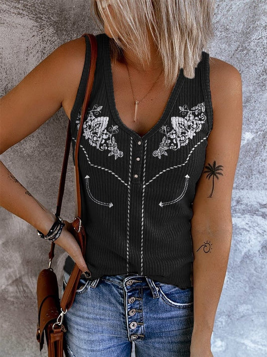 Women'S Retro Western Art Print Tank Top