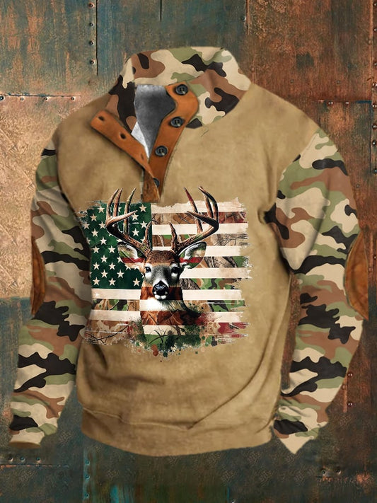 Men's Vintage Camo Antler Hunting Sweatshirt