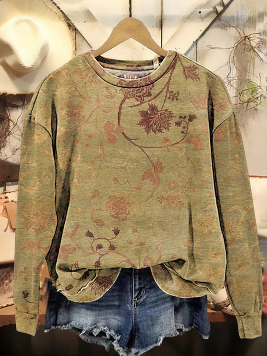 Retro Floral Pattern Casual Sweatshirt