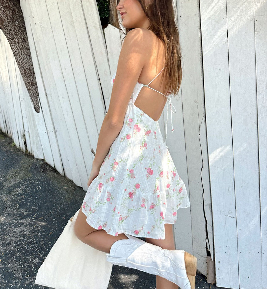 Floral Halter Back Mini Dress