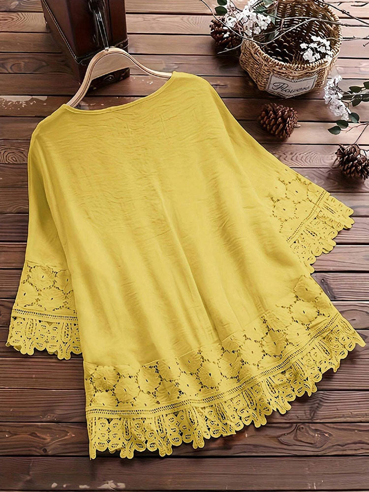 Women's Casual Retro Ethnic Style Embroidered Hollow Cotton Top