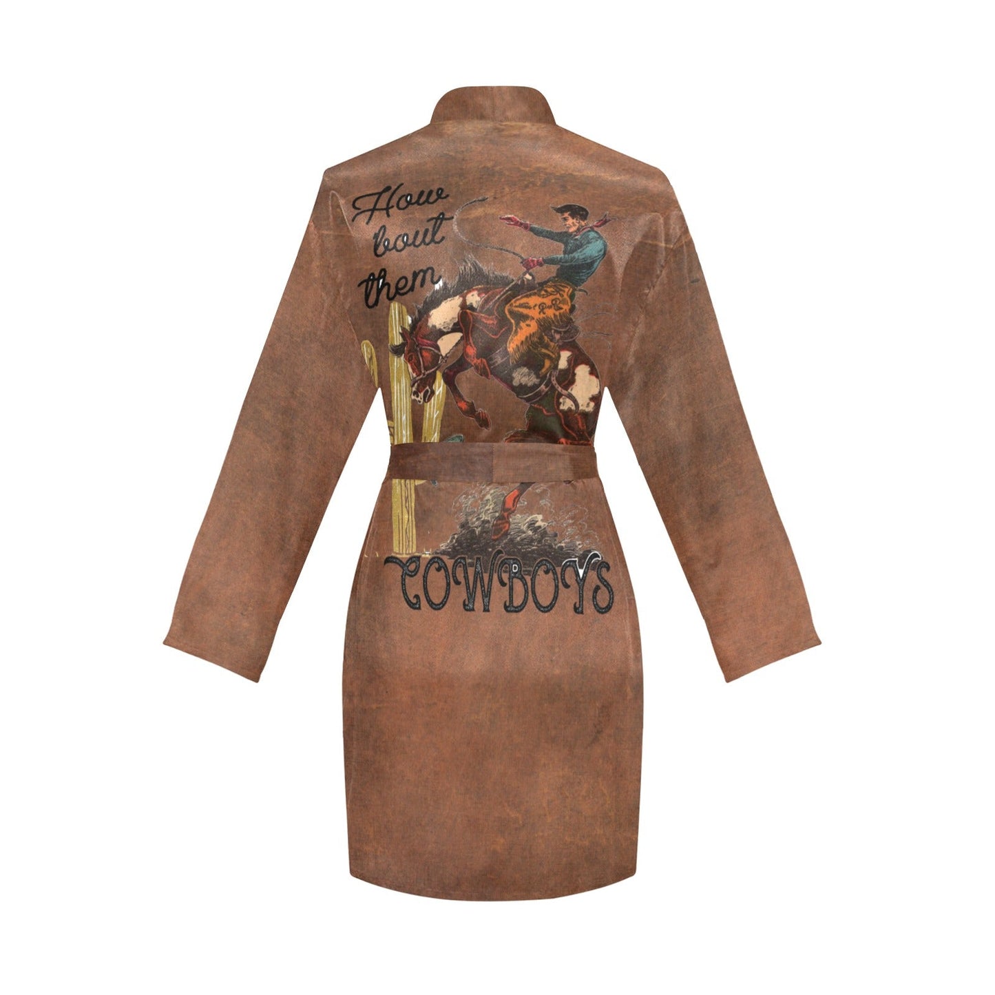 Them Cowboys Western Women's Long Sleeve Belted Satin Feel Dressing Lounge Robe