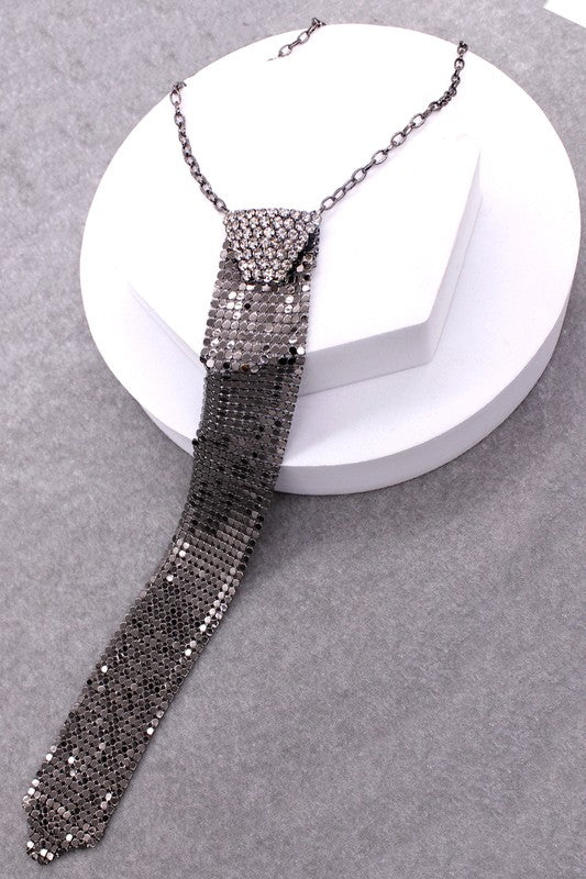 Rhinestone Tie Drop Necklace