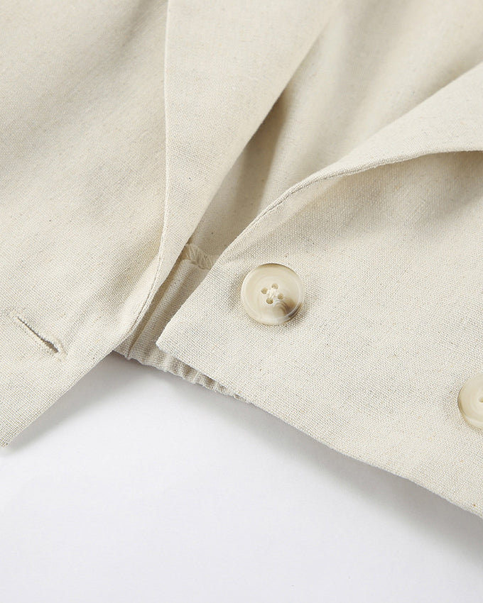 Cotton and Linen Lapel Sleeveless Cropped Vest